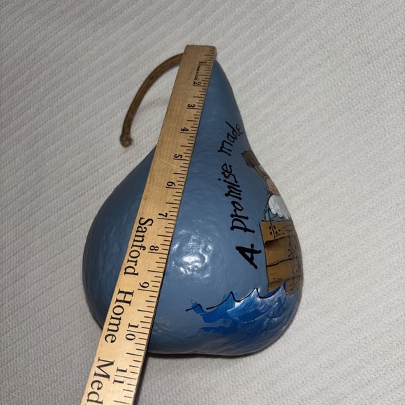 Noah's Ark Hand Painted Gourd‎ Art Decor  "A Promise Made A Promise Kept" Blue - Picture 7 of 8